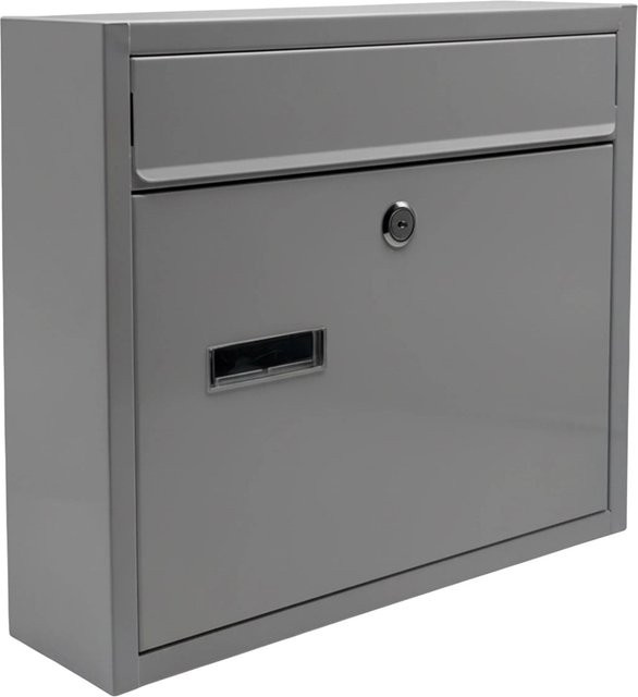 Abschließbarer Briefkasten aus Eisen von Relaxdays in Grau mit Namensschild B/T/H: 36 x 31 x 10 cm - Bild 1
