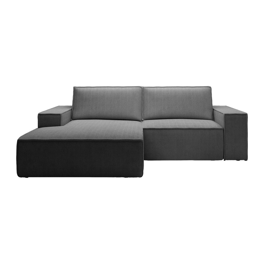 Vente-unique Schlafsofa Amelia in Anthrazitgrau mit Cord-Bezug und L-Form, Breite: 240 cm - Bild 2