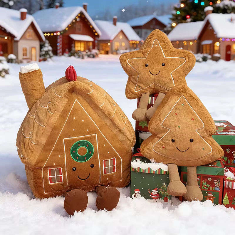 Festliche Weihnachtsdekoration Lebkuchenhaus als weiche Plüschpuppe in Braun - Bild 3