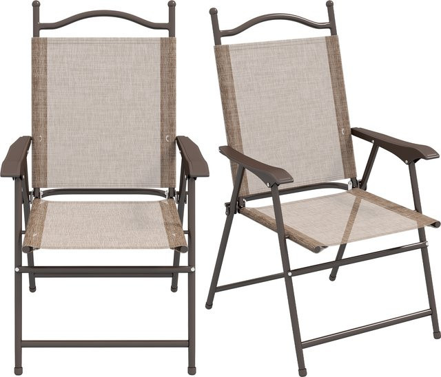 Outsunny Set aus 2 faltbaren Gartenstühlen mit Armlehnen und atmungsaktivem Textilene-Gewebe in Braun - Bild 1