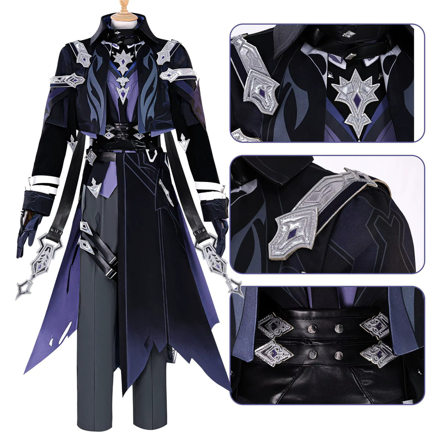 MiHoYo Genshin Impact Kyryll Chudomirovich Flins Cosplay-Kostüm, Komplettes Set, Fantasy, Schwarz - Bild 2