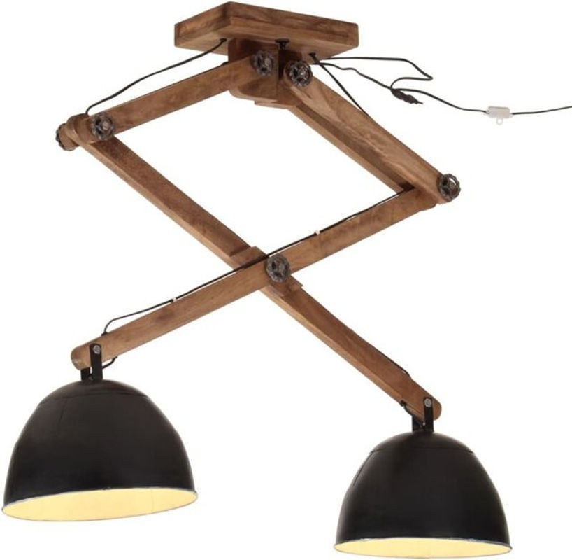 Vidaxl Pendelleuchte im Industrial Design aus Metall und Holz, Schwarz, E27, 25 W, H x B x T: 85 x 29 x 18 cm - Bild 1