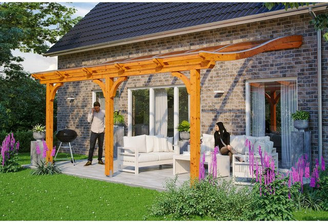 Skan Holz Terrassenüberdachung Venezia aus Leimholz in Eiche hell mit Polycarbonat-Dach, B/T/H: 541 x 289 cm - Bild 1