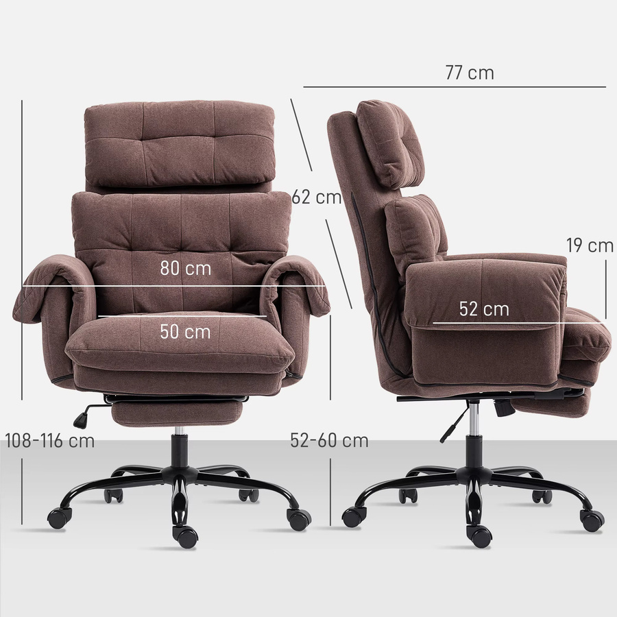 HOMCOM Ergonomischer Bürostuhl mit Samt-Optik in Braun, Höhenverstellbarer Schreibtischstuhl mit Armlehnen und Fußstütze für dein Home-Office - Bild 3