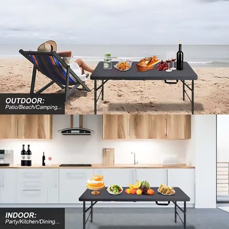 HiMISS Klapptisch aus Kunststoff in Weiß, robuster rechteckiger Mehrzweck-Tisch für Camping, Picknick und Garten - Bild 6