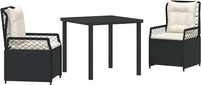 vidaXL Garten Essgruppe aus Poly-Rattan in Schwarz, 3-teilig mit quadratischem Tisch und Stühlen - Bild 1