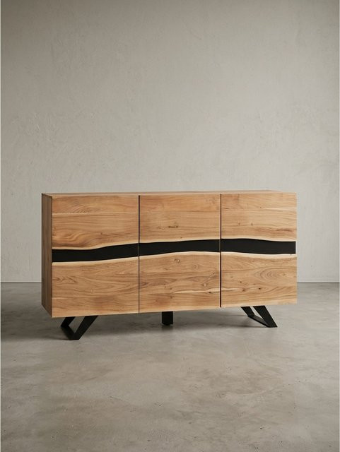 KADIMA DESIGN Sideboard aus Akazie Massivholz in Braun mit Baumkante im Landhausstil, B/H/T: 148 x 85 x 43 cm - Bild 1