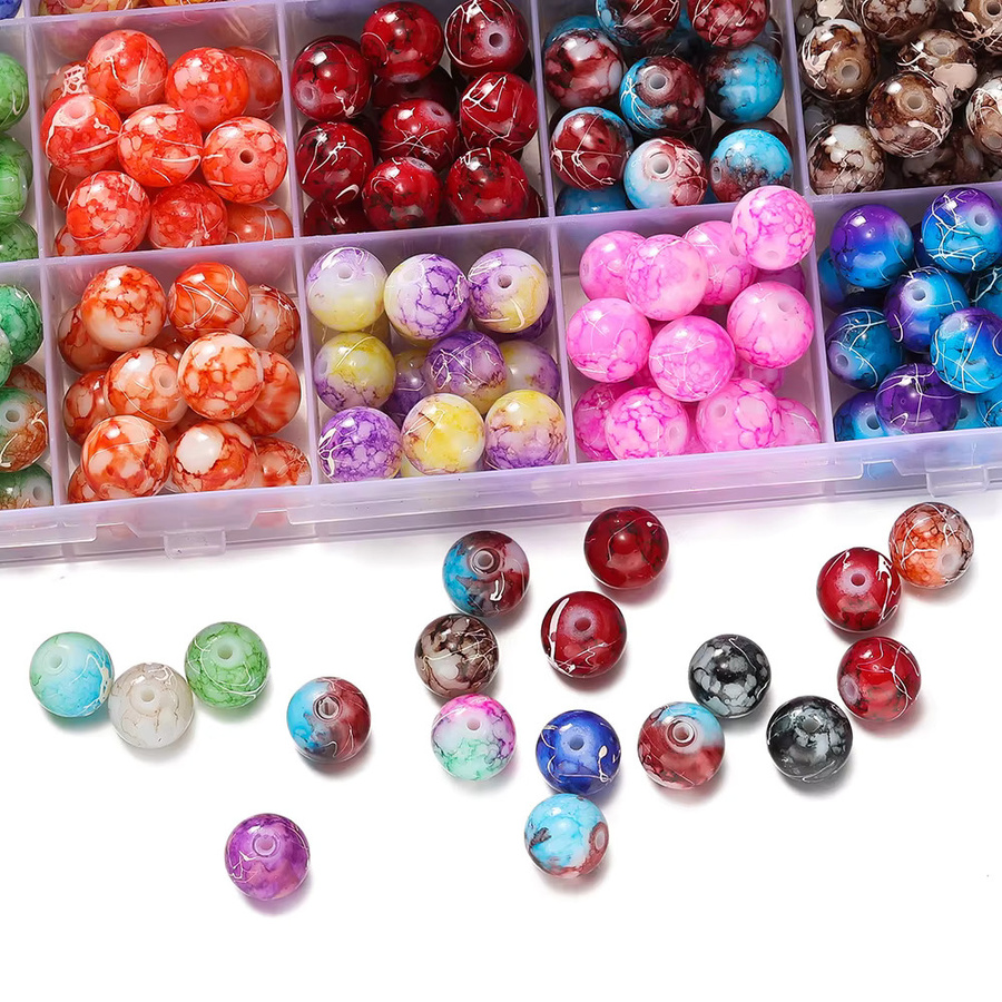 Glas Crackle Runde Perle, Bunte Muster, Spacer Perlen, 4/6/8/10mm - Bild 3