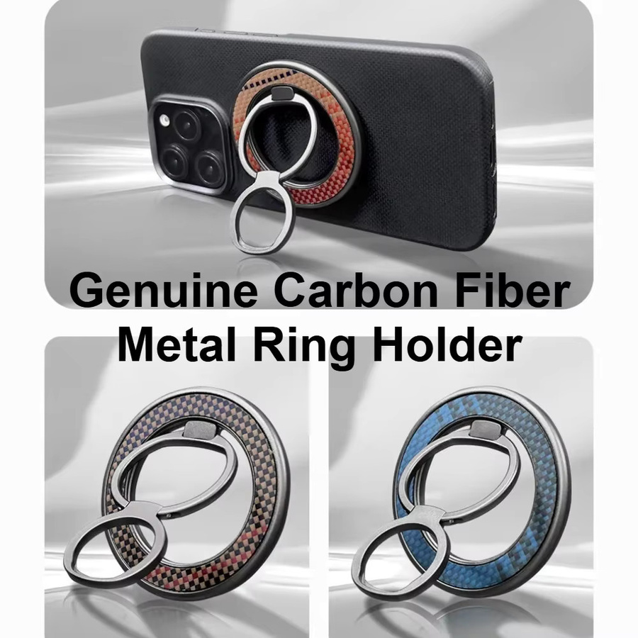 Original Aramid Carbon Fiber 360 Grad rotierender Metallring mit doppelter Klapphalterung als magnetischer MagSafe Ständer für dein iPhone 17 - Bild 2