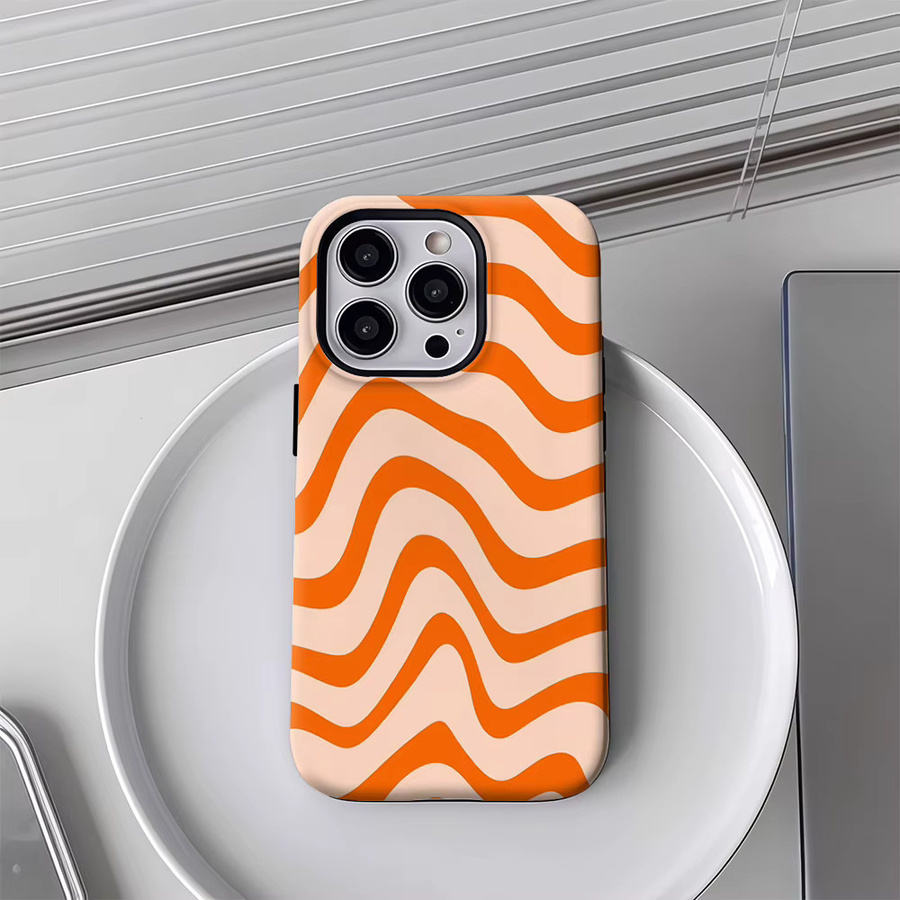 Wellige iPhone Handyhülle in Orange mit doppelschichtiger Rückseite für Apple iPhone Modelle - Bild 3