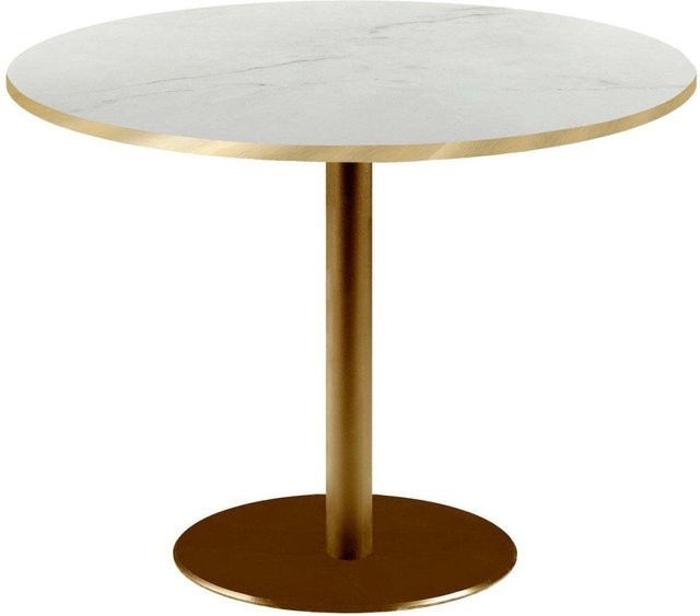 RestooTab Tisch Rome XL rund mit Gestell in Goldmetallic und Platte in Weiß/Beige/Messing, Höhe: 75 cm, Durchmesser: 120 cm - Bild 1