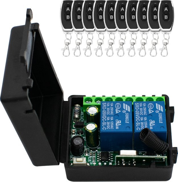 Scimagic-RC 433 MHz 2-Kanal-RF-Fernschalter Set mit Sender und Empfänger, kabelloses Relais in Schwarz zur Steuerung von Garagentoren, Vorhängen, Ventilatoren und Lichtmotoren - Bild 1