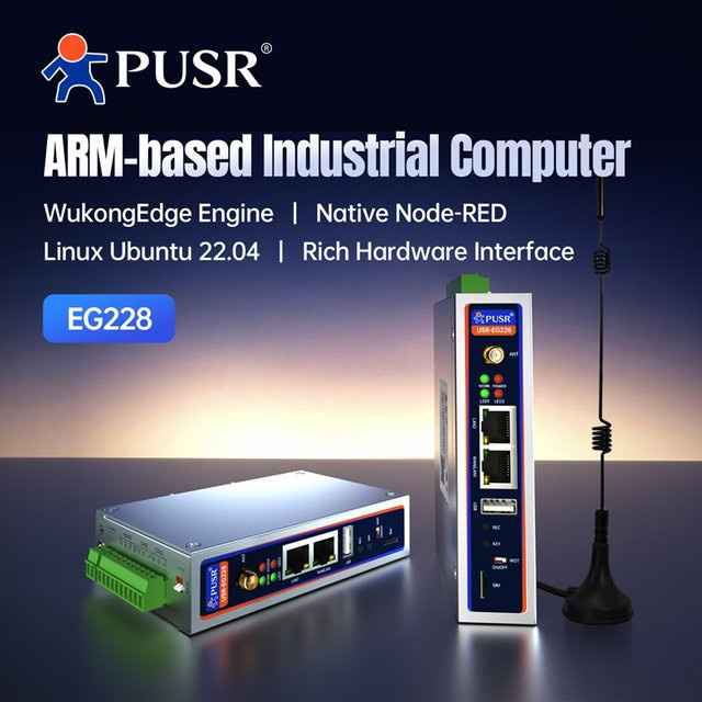 PUSR Industrie-PC EG228 Lüfterlos ARM RK3506J Edge Gateway mit Ubuntu 22.04, 512MB, 4G, WiFi, Ethernet, RS485 und CAN FD in Silber - Bild 1