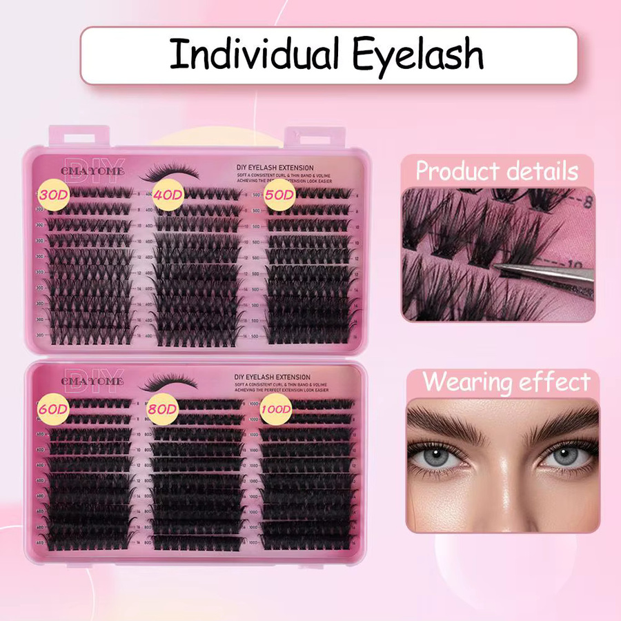 SADOER DIY-Cluster-Wimpern, 600 Stück, Black, 8–16 mm, Mischungslänge - Bild 5