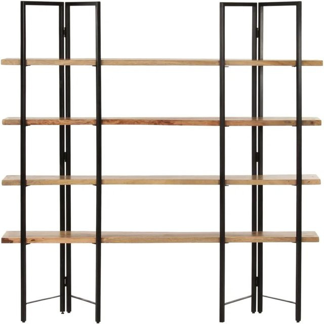 vidaXL Bücherregal aus Mango Massivholz und pulverbeschichtetem Stahl in Braun im Industriestil, B/T/H: 160 x 35 x 160 cm - Bild 1