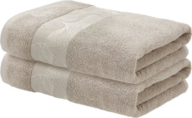 LIVARNO Frottier-Handtücher aus Baumwolle, 2 Stück, gestreift, Beige, Breite: 50 cm, Länge: 100 cm - Bild 1