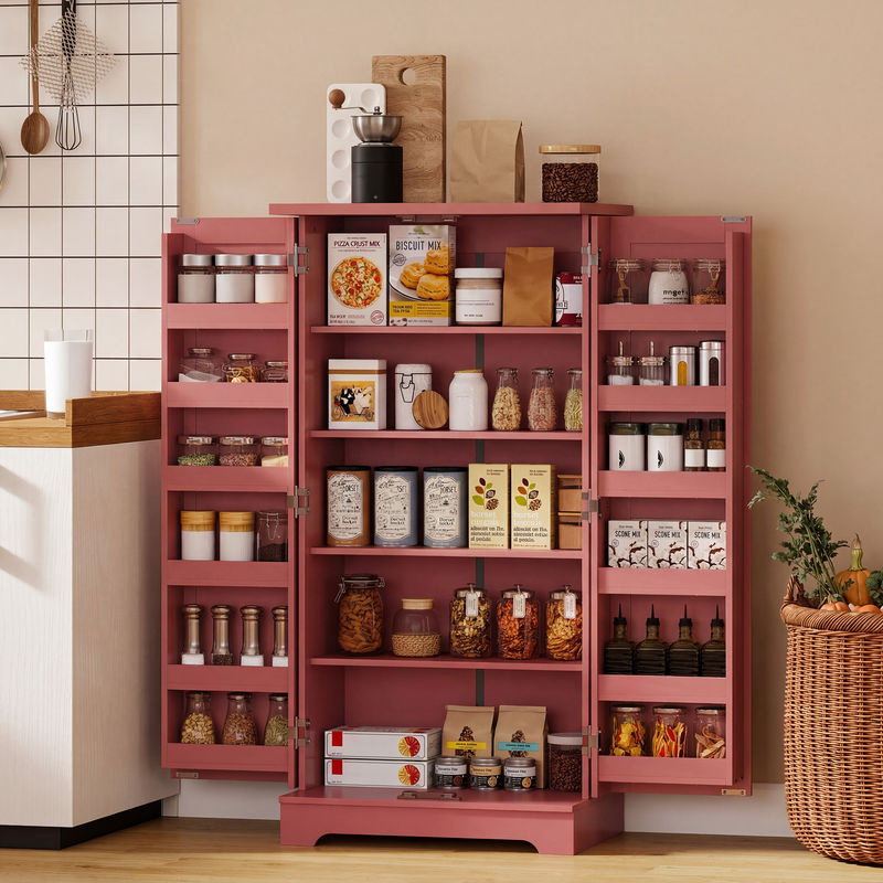 HOMCOM Küchenschrank Buffet mit Türen und verstellbaren Regalen, Farbe Rot, Holzmaserung, B/T/H: 60 x 40 x 120 cm, Aosom - Bild 2