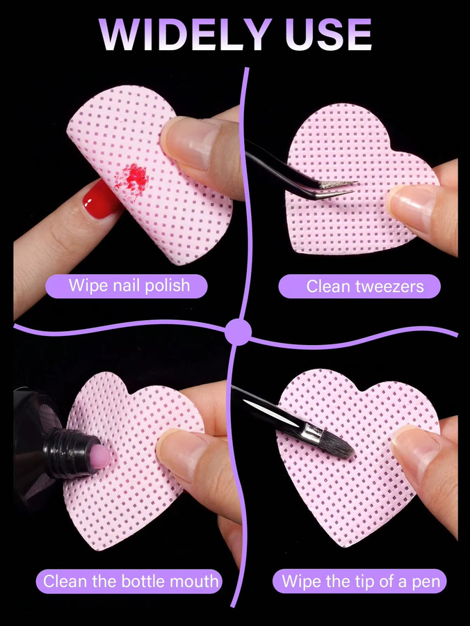 200 Stück Herzförmige Nageltücher, Mehrfarbig, Vlies-Reinigungspads, Lila - Bild 6