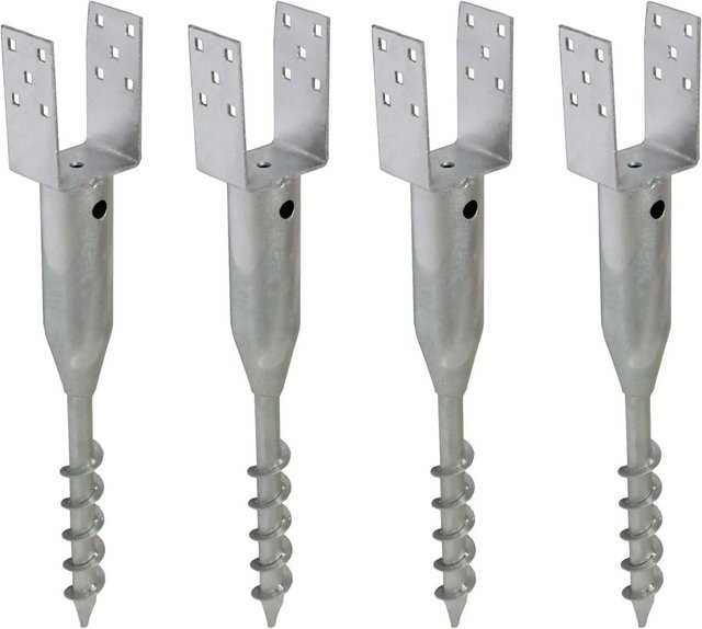 TRUTZHOLM 4er Set U-Profil Bodenhülse zum Einschrauben, Farbe Silber, Feuerverzinkter Stahl, B/T/H: 9 x 9 x 68,5 cm - Bild 1