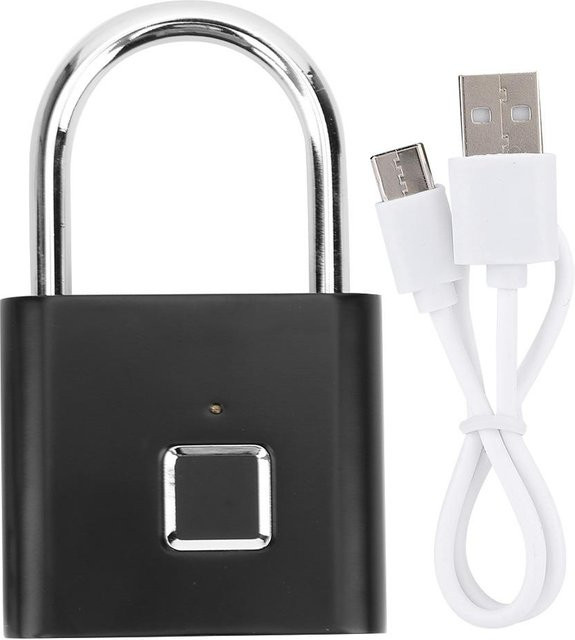 Neoglint Intelligentes Fingerabdruck-Vorhängeschloss aus Zinklegierung mit USB-Ladefunktion und LED-Anzeige in Schwarz - Bild 1