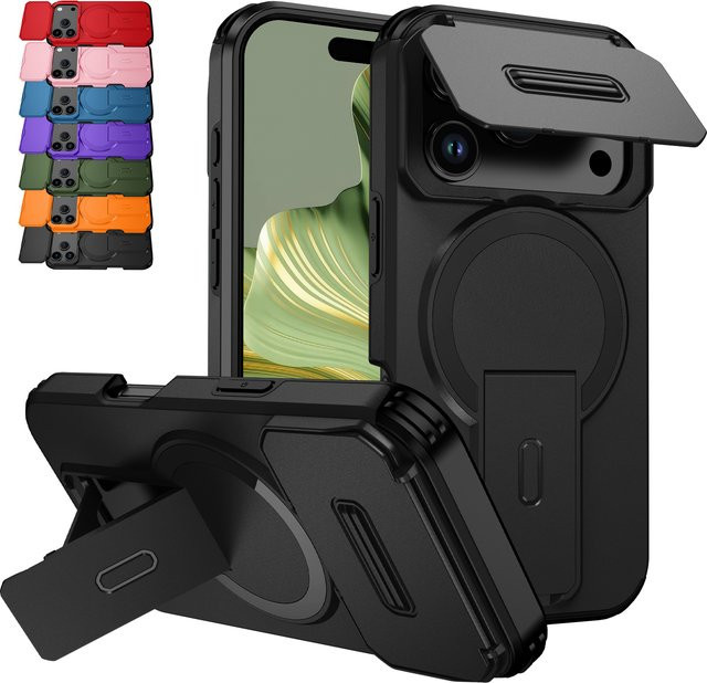 Magnetische Handyhülle mit Objektivschutz und Kickstand für Apple iPhone 17 Pro Max und iPhone 17 Pro Air in Schwarz und Blau - Bild 1
