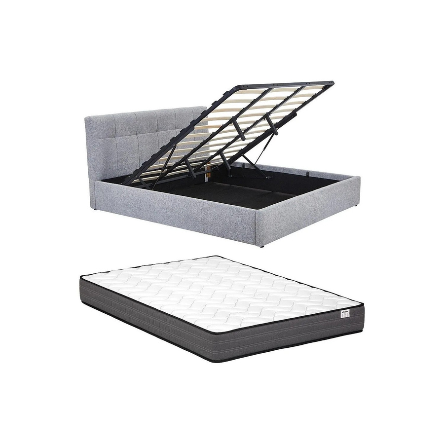 Vente-unique Bett Maziri mit Bettkasten in Grau aus Bouclé-Stoff, B/T/H: 180 x 200 x 196 cm - Bild 2