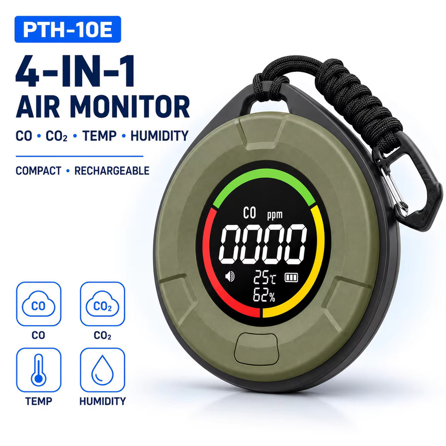 FABISENSE Tragbarer 4-in-1 Kohlenmonoxid-Detektor in Grün mit CO-Alarm, CO2-Sensor und Temperatur- sowie Luftfeuchtigkeitsanzeige für Zuhause und Wohnmobil - Bild 6