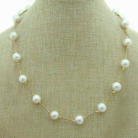 RWBUY Perlenkette Akoya, weiß, 9-10mm, 14K Gold Verschluss