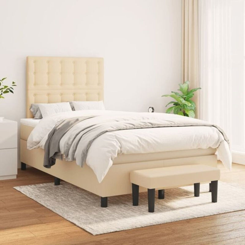 vidaxl Boxspringbett mit Matratze in Beige aus Stoff, B/T: 120 x 200 cm - Bild 1