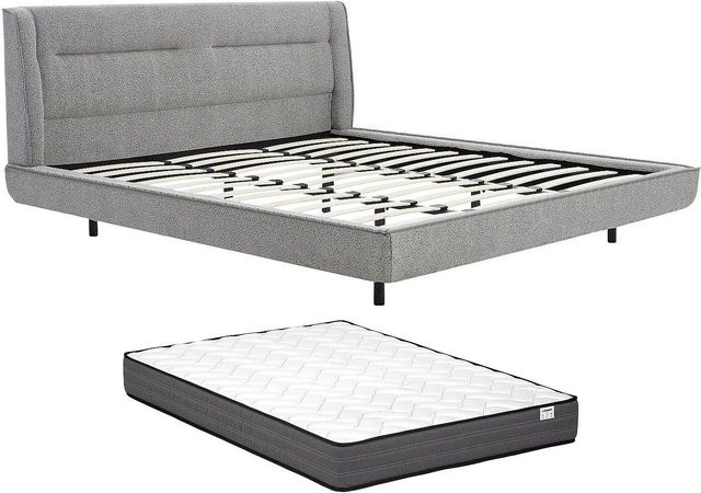 Vente-unique Bettrahmen Isyde in Grau mit Bouclé-Stoff, B/T/H: 200 x 180 x 220 cm - Bild 1