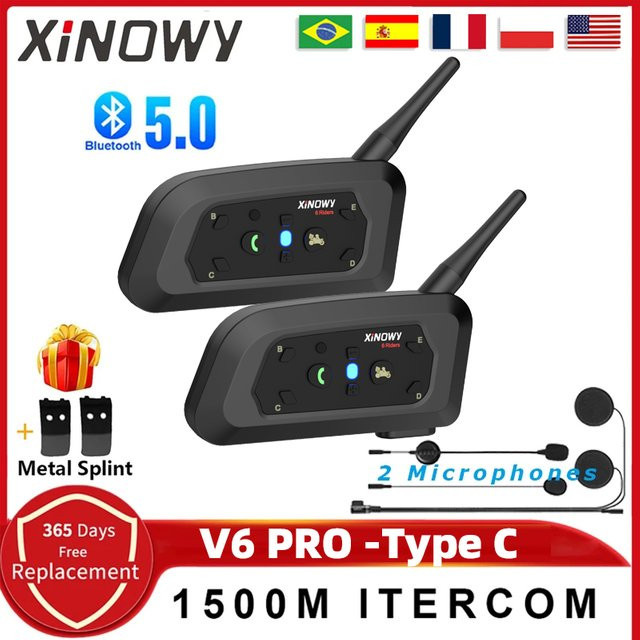 XINOWY V6 PRO Bluetooth Motorradhelm-Headset mit Typ-C Anschluss, Wasserdichte Vollduplex-Gegensprechanlage und GPS-Kommunikator, Schwarz - Bild 1