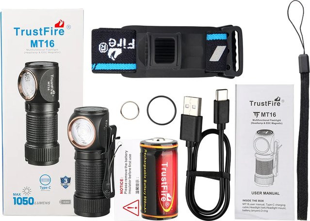 Trust fire MT16 LED Scheinwerfer mit 1000lm, USB-C wiederaufladbare Mini EDC Winkelkopf Taschenlampe in Schwarz mit Magnet und MVP Optik - Bild 1