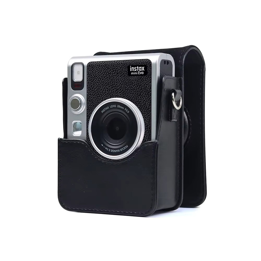 Fujifilm Instax Mini EVO Kameratasche aus PU-Leder mit weicher Silikonhülle und Schultergurt, Schwarz - Bild 1