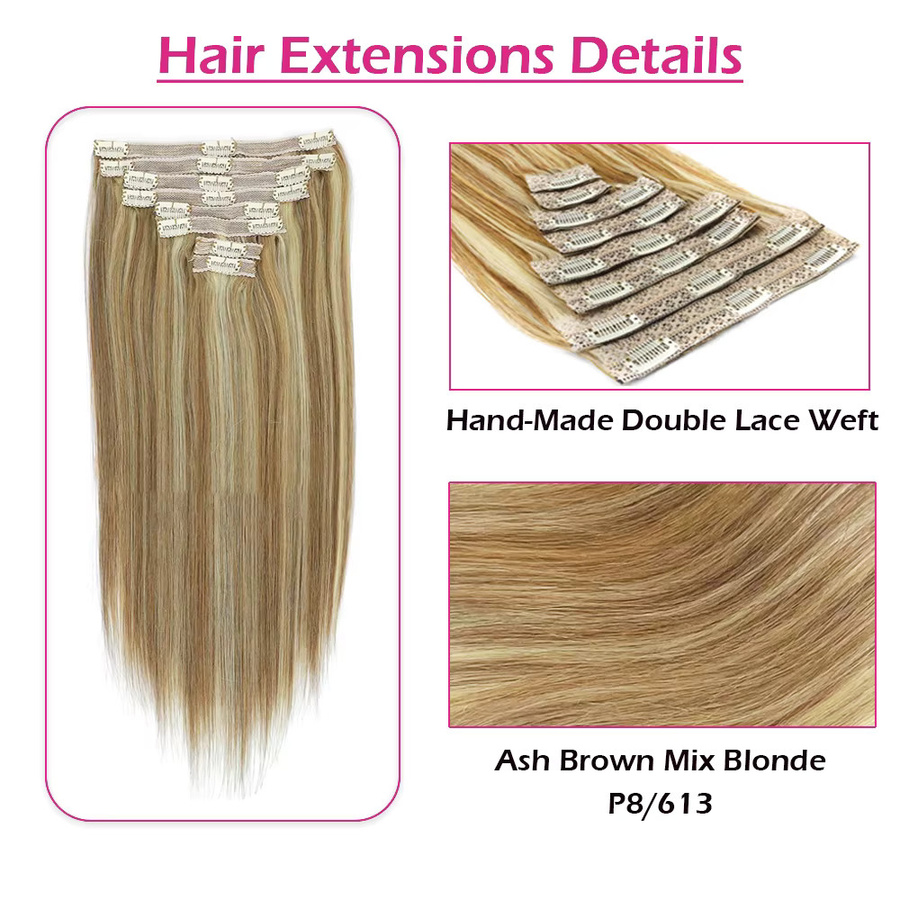 mayfive Clip-In-Haarverlängerungen, Remy-Echthaar, P8/613, 120 g, 8 Stück - Bild 2