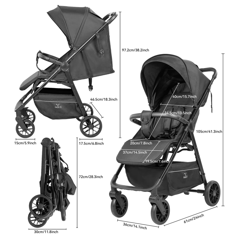 Magic ZC Reisebuggy Faltbarer Kinderwagen in Schwarz für Neugeborene und Kleinkinder mit Stoßdämpfer und drehbaren Vorderrädern - Bild 8