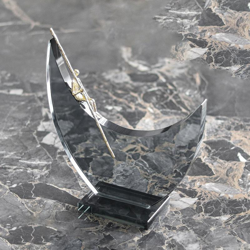 Nordische geometrische Halbmond-Skulptur aus transparentem Kristall, Little Man in the Boat M1002673, Dekoration für Wohnzimmer und Schlafzimmer - Bild 2