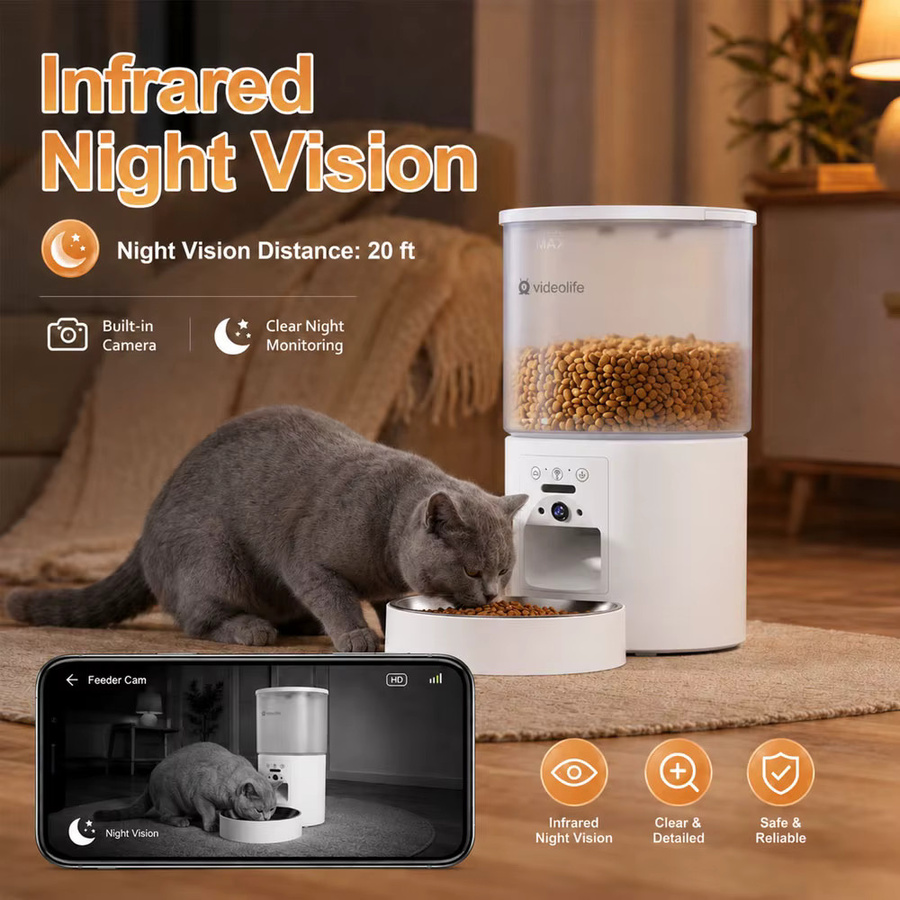 Videolife Smart Cat Feeder in Weiß mit FHD-Kamera, Dual-Band-WLAN und App-Steuerung zur Fernfütterung und zeitgesteuerten Portionskontrolle - Bild 4