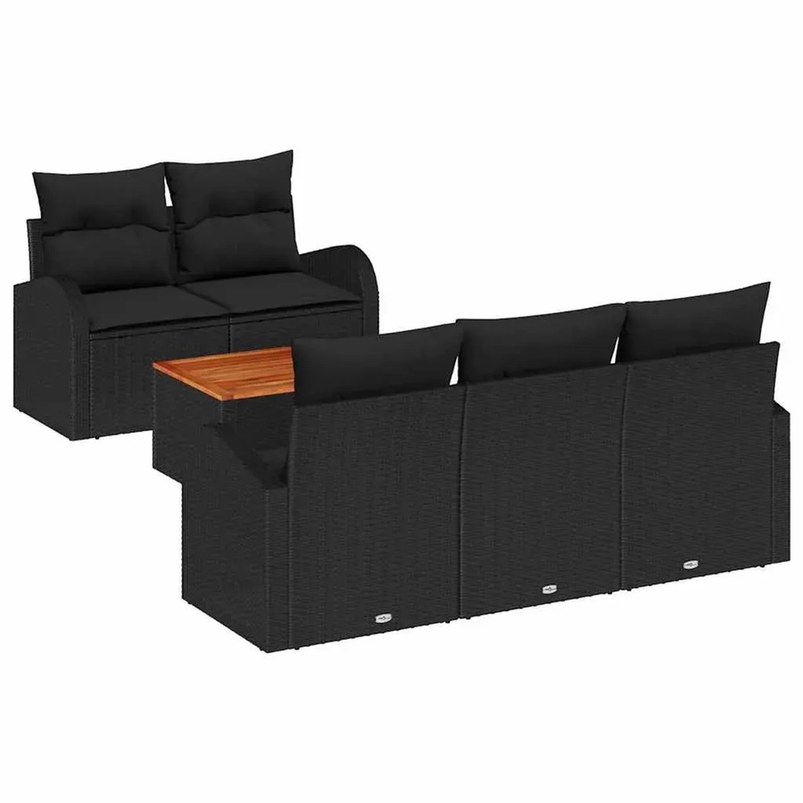 6-teiliges vidaXL Garten-Sofa-Set aus Polyrattan in Schwarz mit Tisch und Sitzauflagen inklusive Stauraum - Bild 2