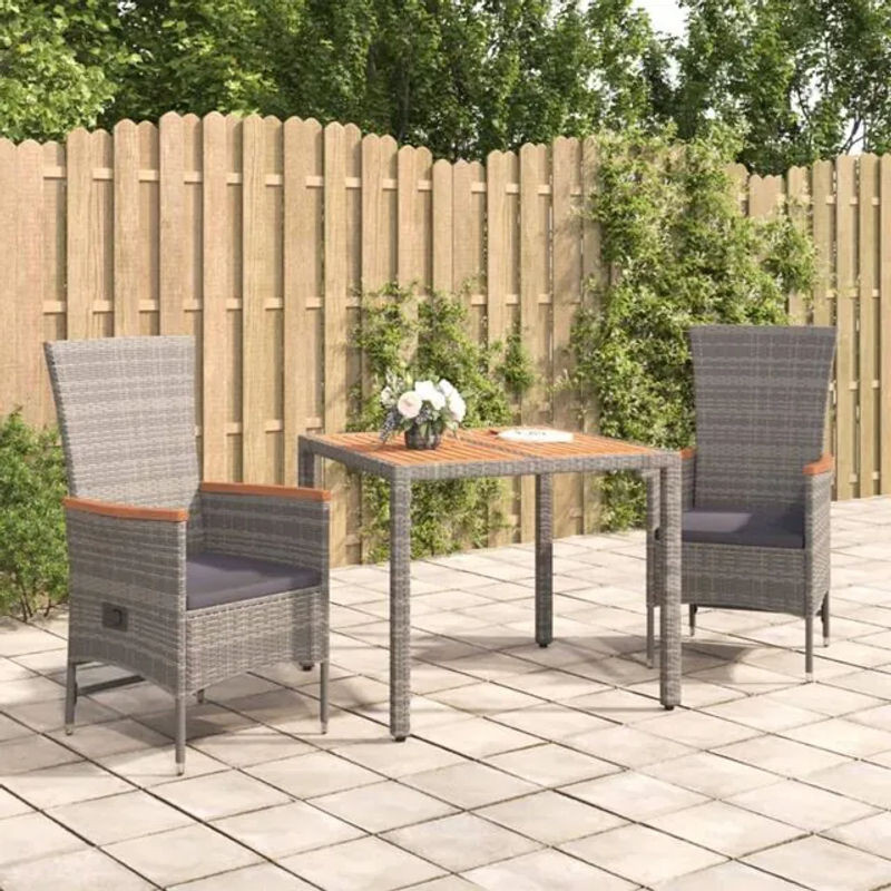 3-teilige moderne Garten-Essgruppe aus Poly-Rattan mit Kissen in Grau von vidaxl - Bild 1