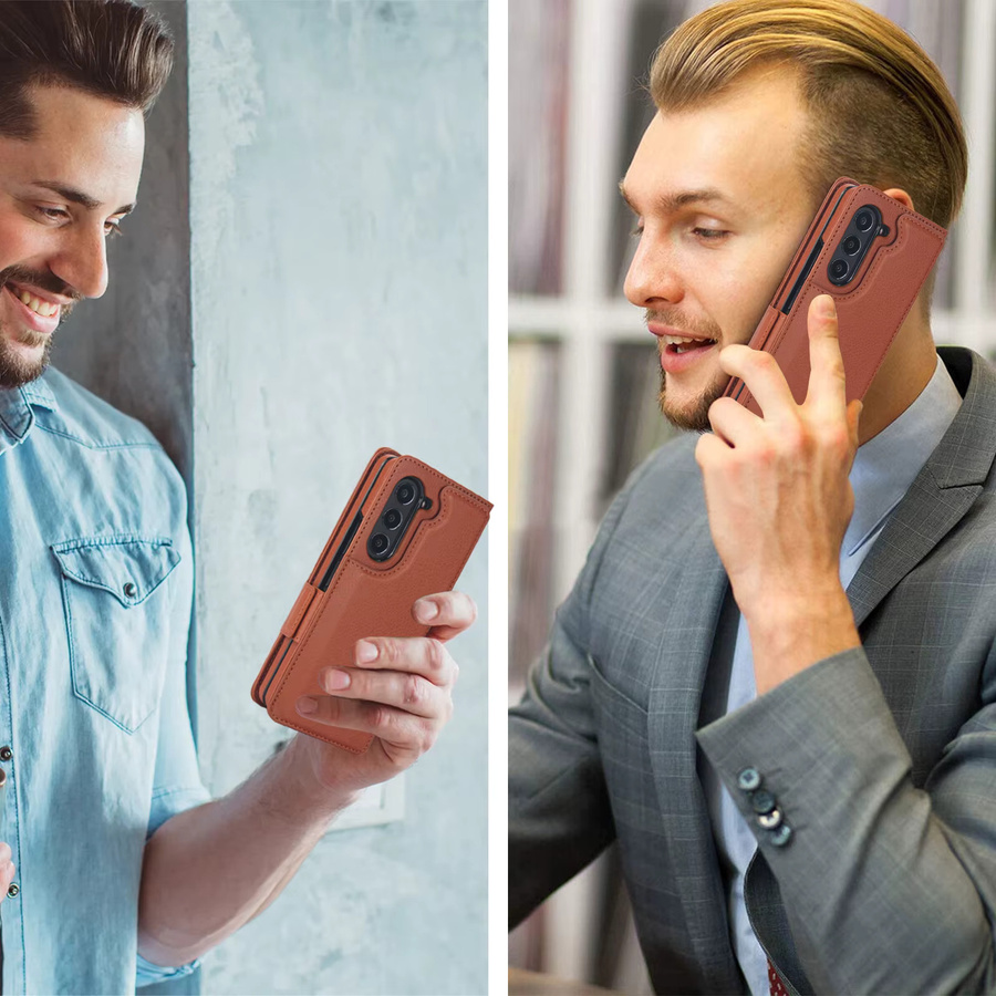CHAOYIDIAN Leder-Brieftaschenhülle für Samsung Galaxy Z Fold mit Kartenfach und S Pen-Halterung in Schwarz oder Braun - Bild 4
