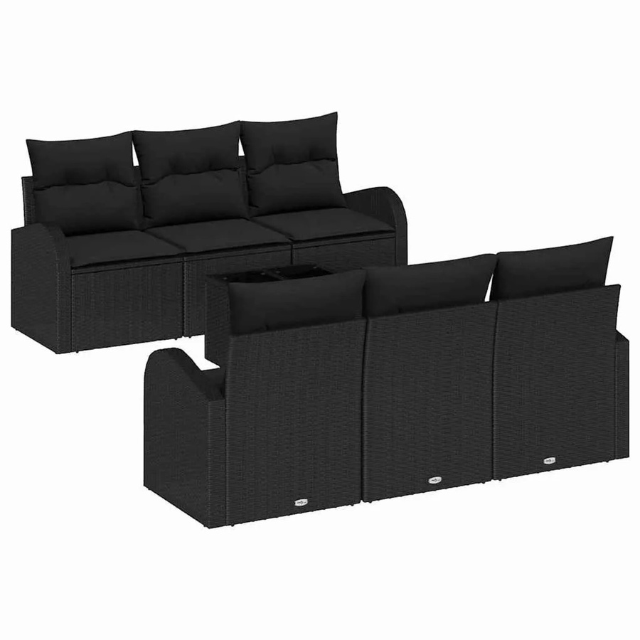 vidaXL Gartensofa-Set aus Poly-Rattan in Schwarz mit Polsterkissen und Tisch, modern mit pulverbeschichtetem Stahlgestell, B/T/H: 55 x 55 x 37 cm - Bild 2