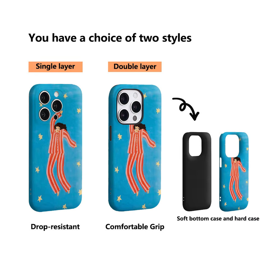 Potdemiel Handyhülle Starry Pyjama Girl Blau mit doppelschichtiger Rückseite für iPhone 17 16 15 14 13 12 Pro Max Plus - Bild 2