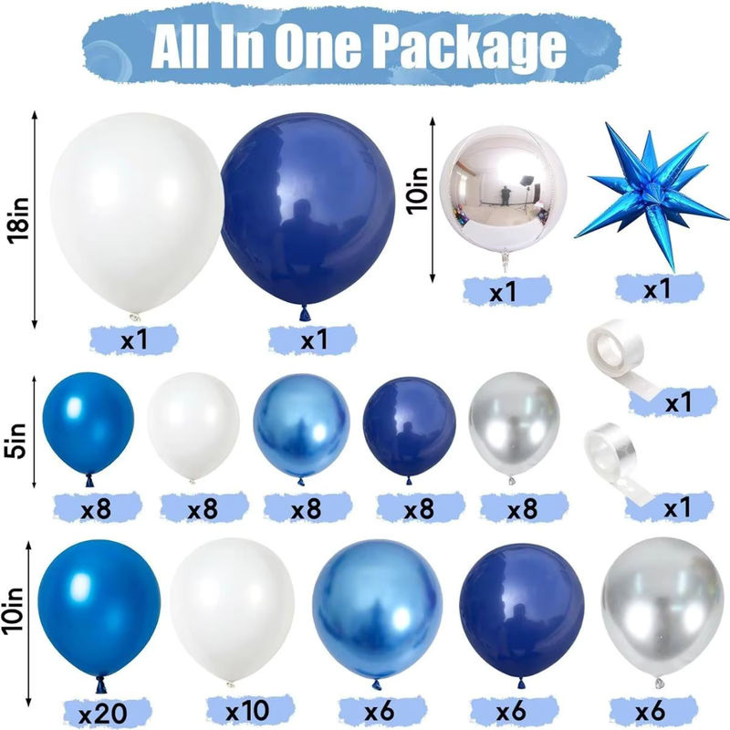 94-teiliges Ballon-Set aus Aluminiumfolie in Blau und Weiß für deine Party-Dekoration bei Hochzeiten oder Abschlussfeiern - Bild 5