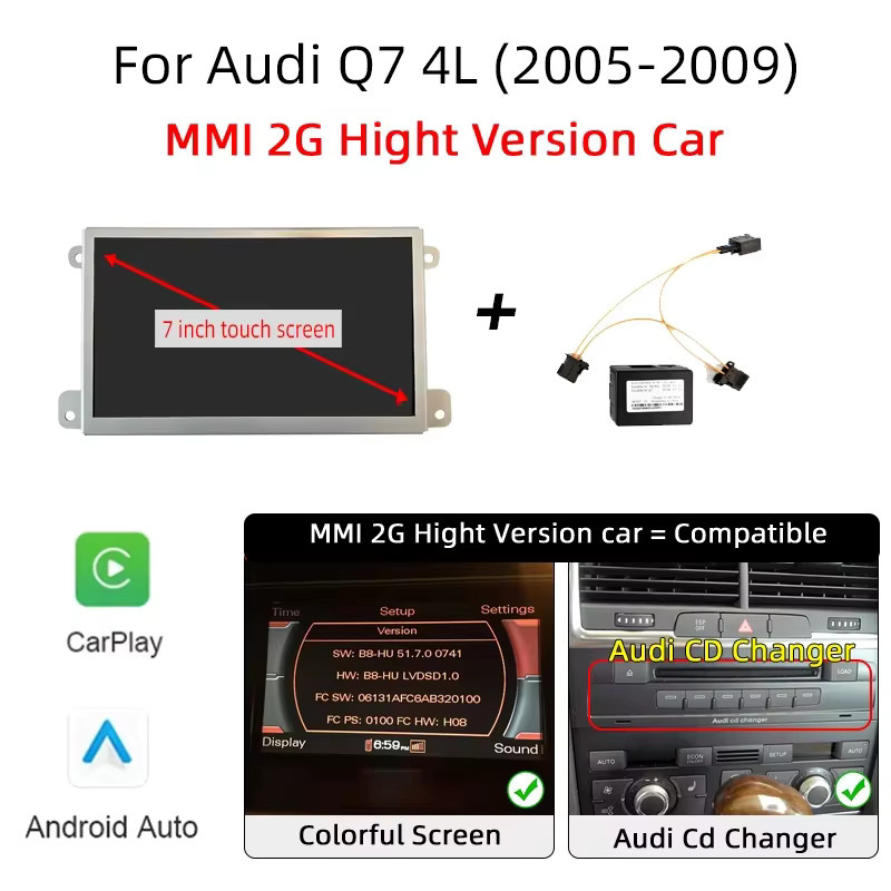 Nunoo 7 Zoll Linux Multimedia Autoradio mit Wireless Carplay und Android Auto für Audi Q7 4L A6 C6 4F 2005-2015 in Schwarz - Bild 6