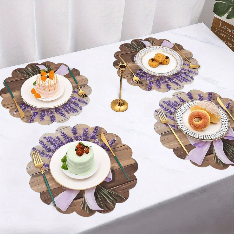 VIKAMA 4er Set Essensmatten im Landhausstil mit Lavendel-Design, rund, lila - Bild 3