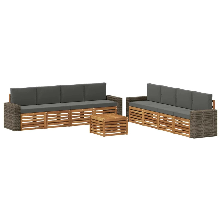 vidaXL Sofagarnitur aus Massivholz Akazie mit 9 Kissen im Latten-Design, modern, Anthrazit/Grau, B/T/H: 225 x 225 x 80 cm - Bild 2