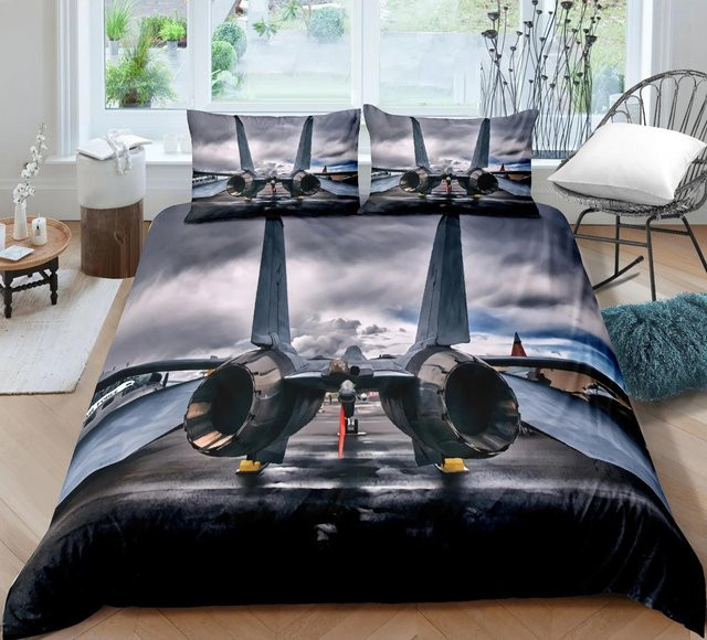 Lodestar Bettwäsche-Set mit Jagdflugzeug-Motiv für Kinder und Jugendliche, Blau, B/H: 135 x 200 cm - Bild 1