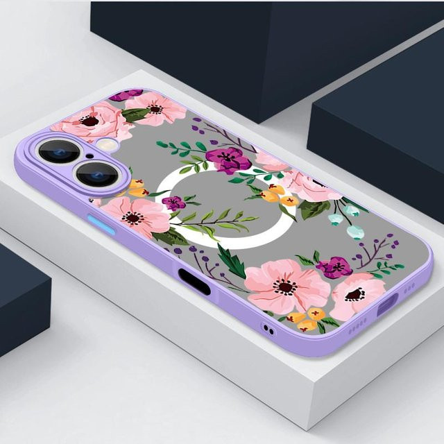 Yiran Magnetische Handyhülle mit buntem Blumenmuster für iPhone 16 15 14 13 12 Pro Max kompatibel mit MagSafe, Acryl-Schutz mit weichen Kanten, Mehrfarbig - Bild 1