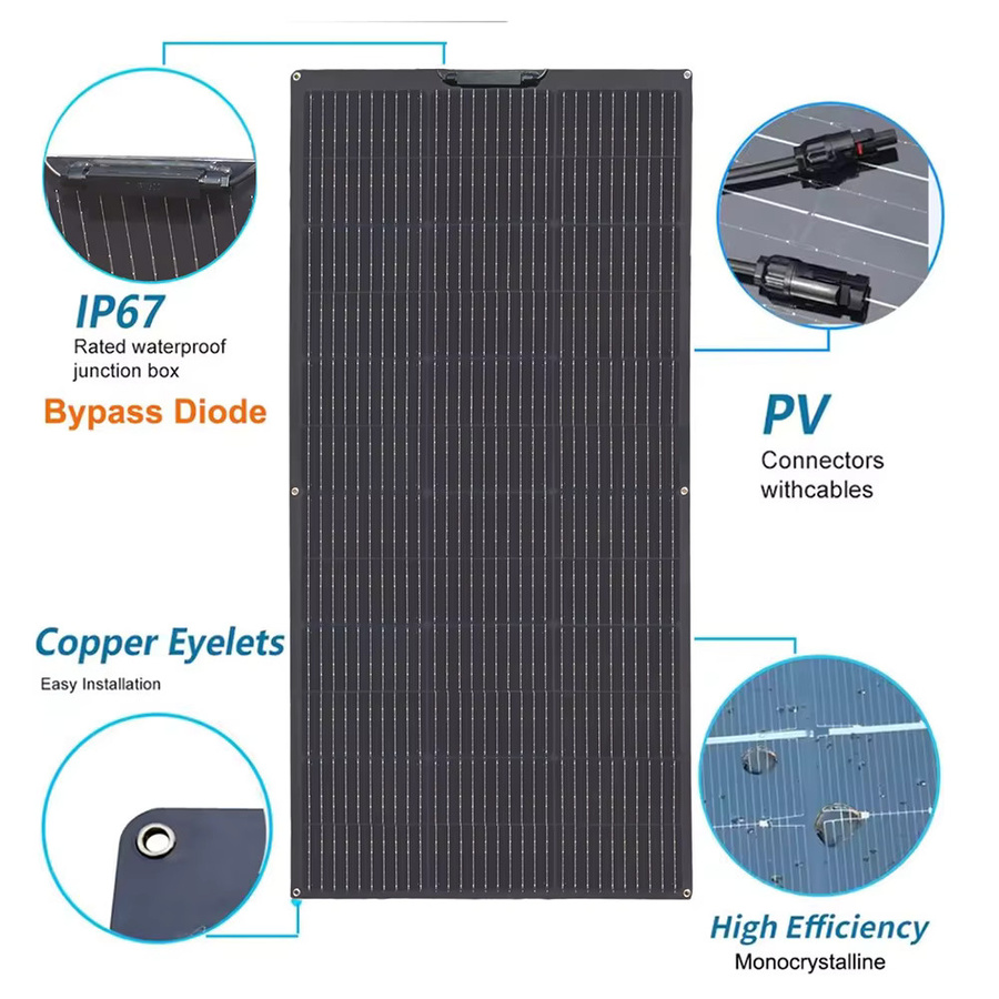 xinpuguang Flexibles Solarpanel Photovoltaik-Panel für 12V und 24V Batterieladegerät-Systeme in Schwarz - Bild 3