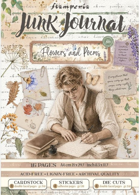 Stamperia Junk Journal Book Flowers and Poems in Multicolour, B: 16,0 cm, H: 29,7 cm - Bild 1